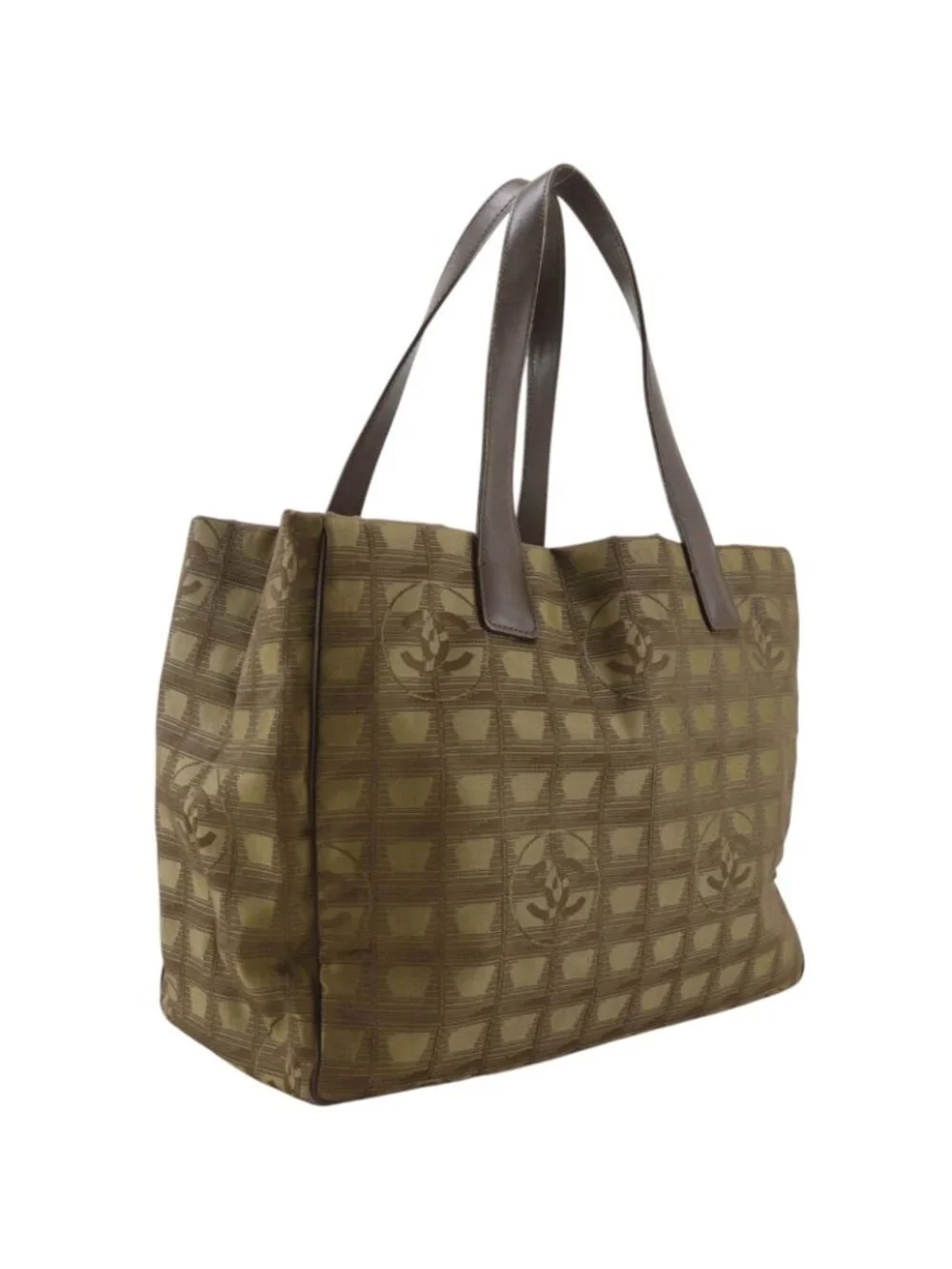 Chanel New Travel Line Tote Bag MM Nylon Canvas Khaki